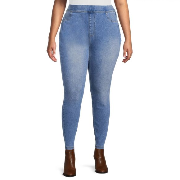 TERRA & SKY WOMEN'S SIZE OX 14 W JEANS MED WASH PULL ON JEGGINGS HIGH RISE NWT - Picture 1 of 11